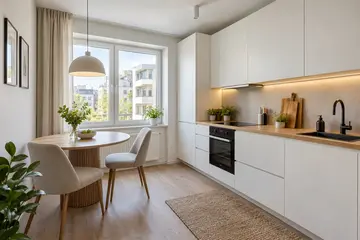 Kitchen with a dining corner by the window